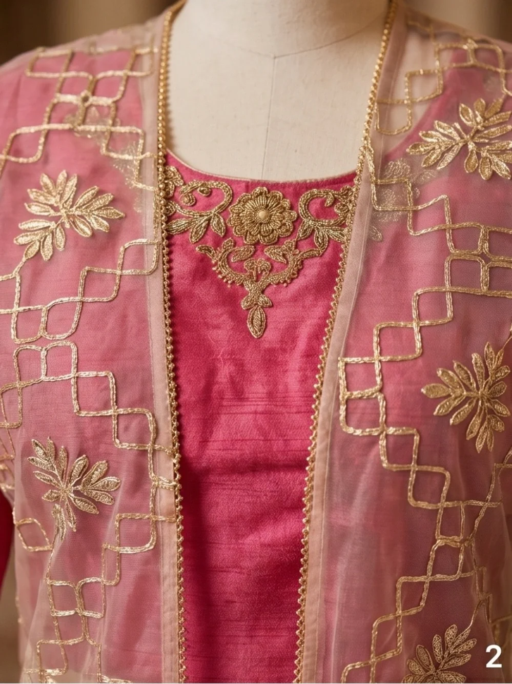 Ethnic Indian Wear Pink Embroidered Maxi Skirt Set with Overlay